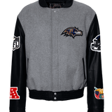 Baltimore Raven Wool & Leather Varsity Jacket Gray/Black