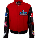 Super Bowl 2026 Wool & Leather Varsity Jacket Light Red/Black