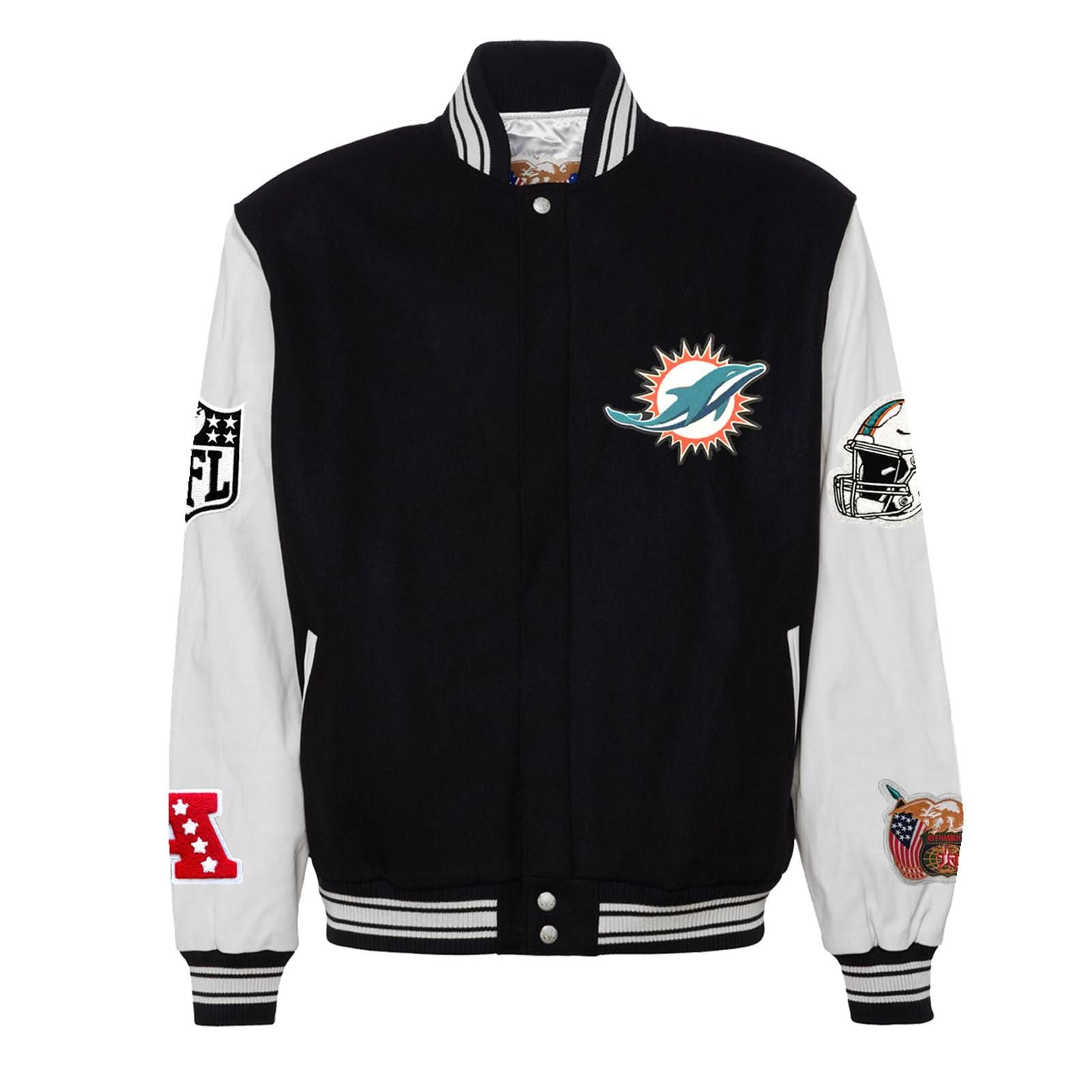 Miami Dolphins Wool & Leather Varsity Jacket Black/Black – Jeff