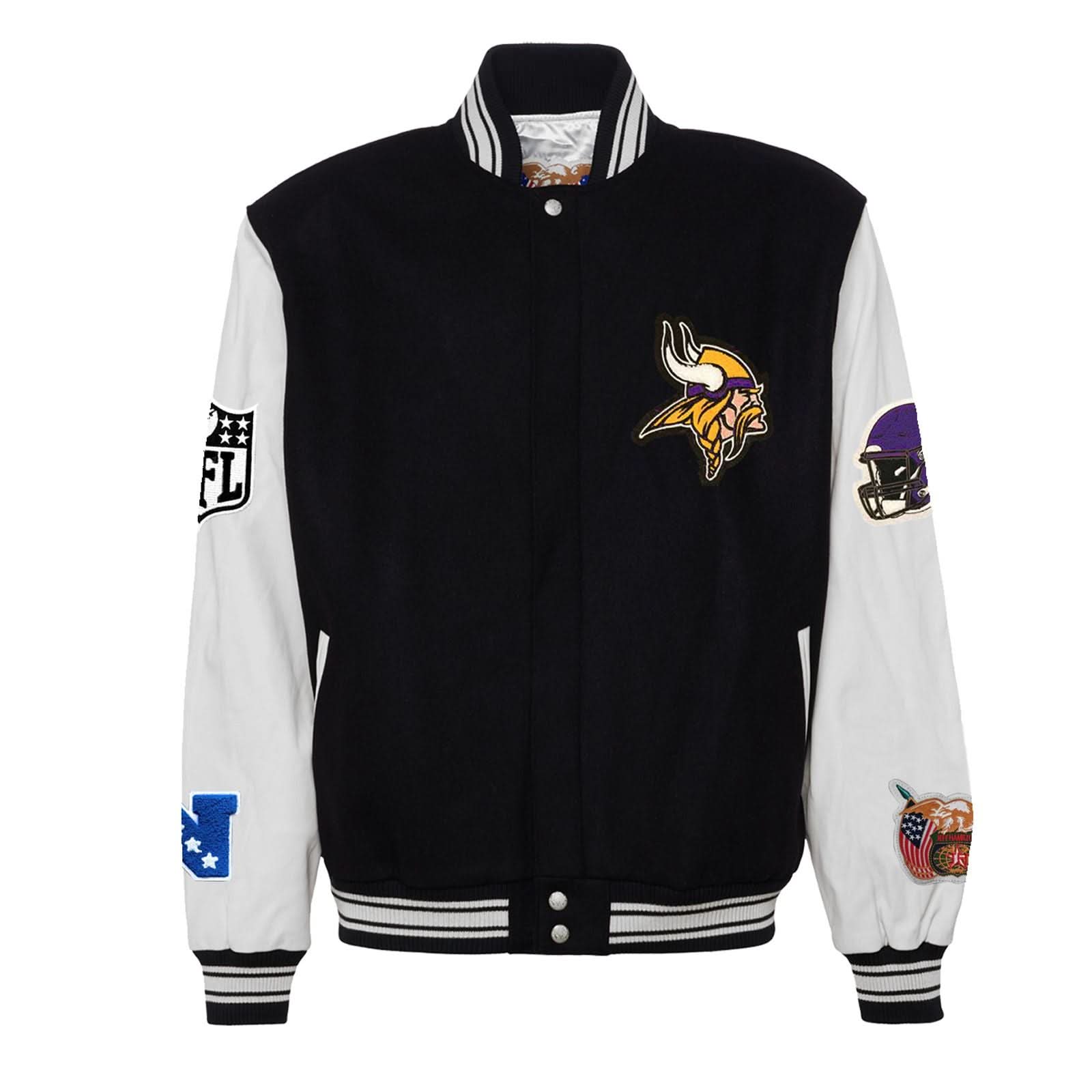 Minnesota Vikings Wool & Leather Varsity Jacket Black/Black – Jeff