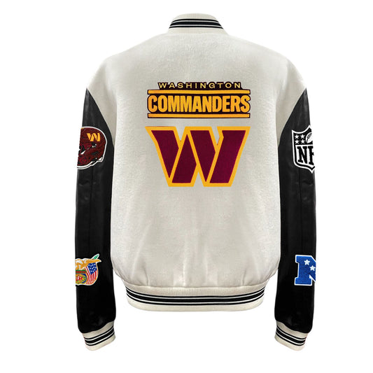 WASHINGTON COMMANDERS WOOL & LEATHER VARSITY JACKET Off White/Black