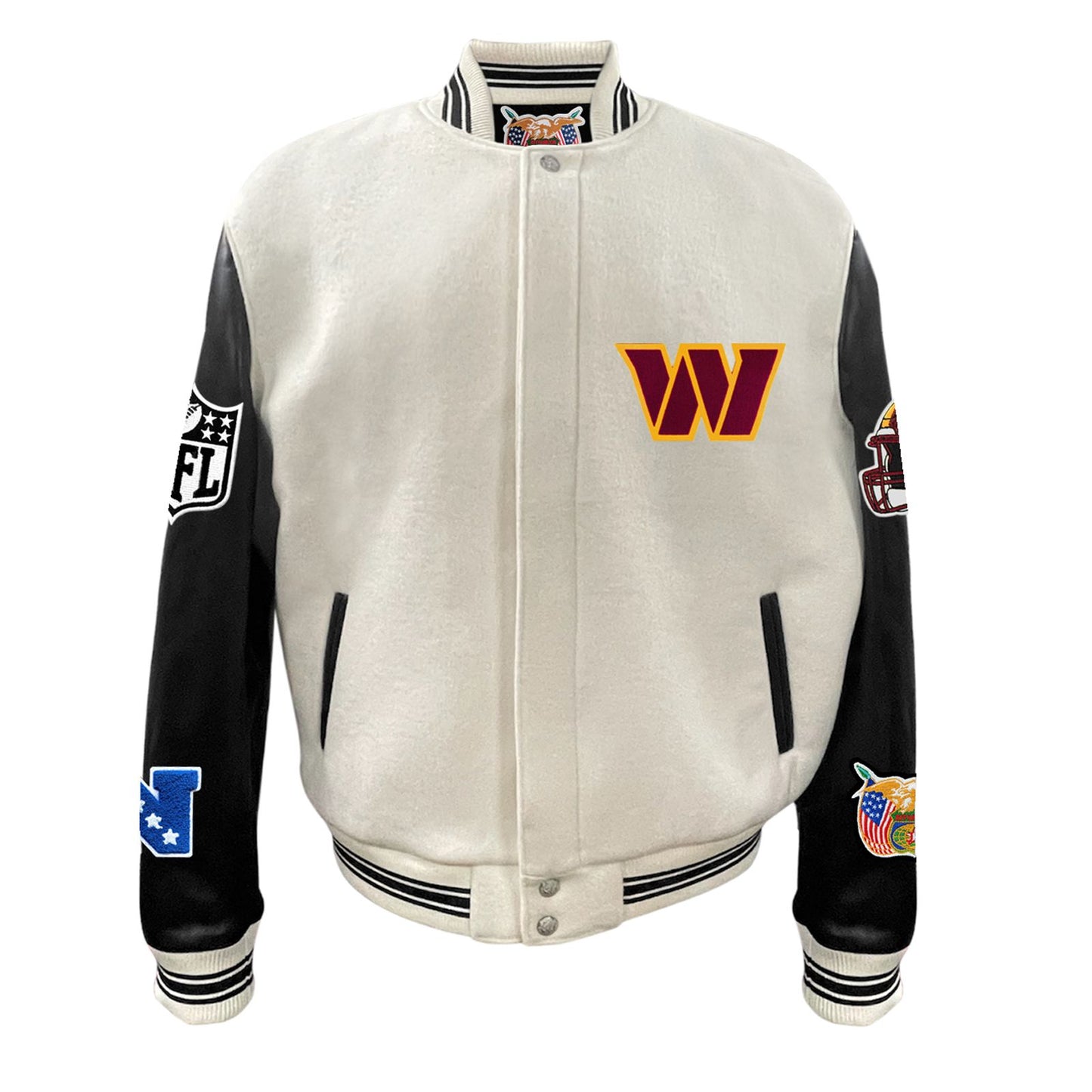 WASHINGTON COMMANDERS WOOL & LEATHER VARSITY JACKET Off White/Black