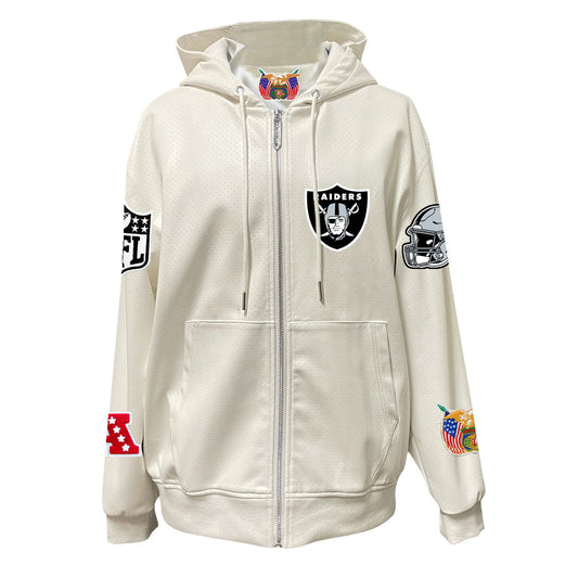 LAS VEGAS RAIDERS LIGHTWEIGHT VEGAN ZIP-UP HOODED JACKET WHITE