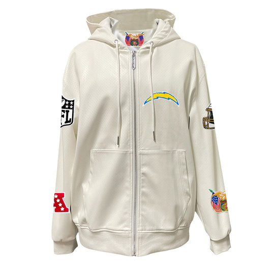 LOS ANGELES CHARGERS LIGHTWEIGHT VEGAN ZIP-UP HOODED JACKET WHITE