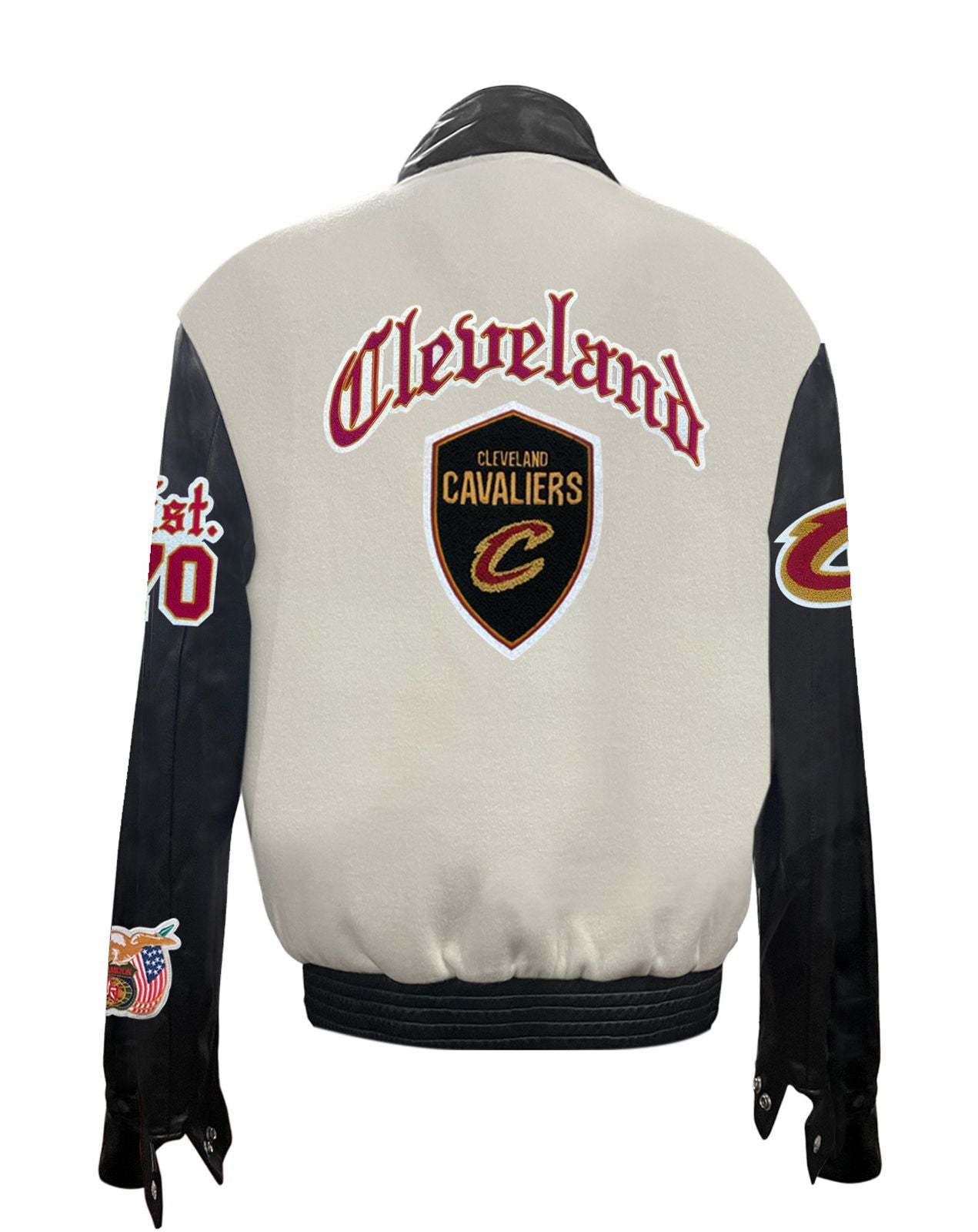 CLEVELAND CAVALIERS WOOL & LEATHER VARSITY OLD ENGLISH JACKET Off-White