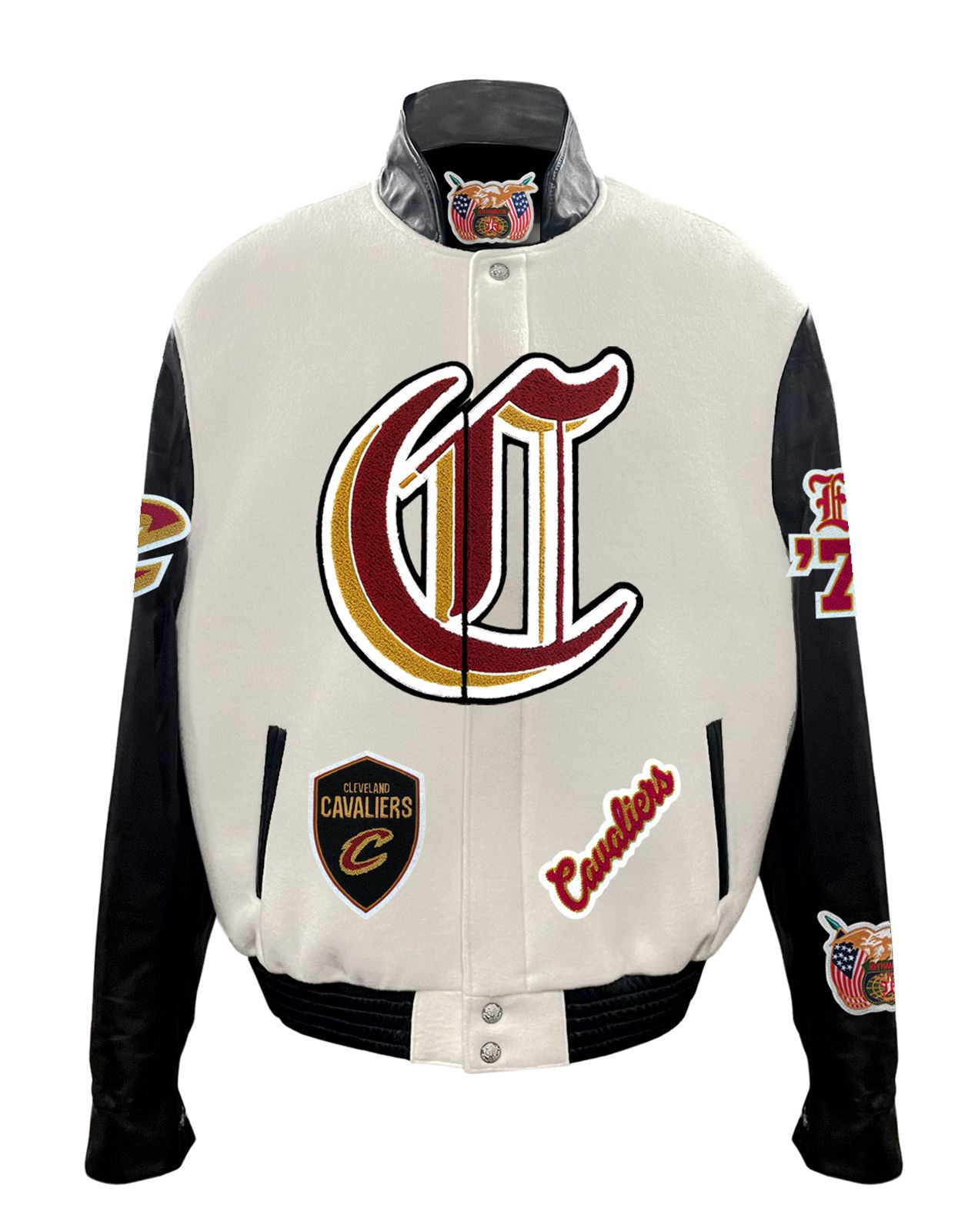 CLEVELAND CAVALIERS WOOL & LEATHER VARSITY OLD ENGLISH JACKET Off-White