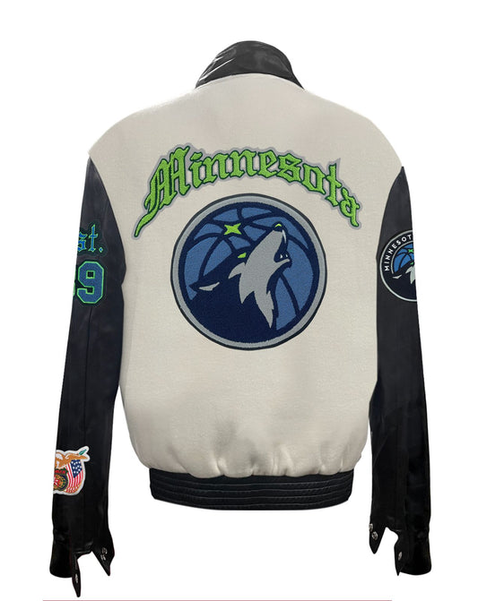 MINNESOTA TIMBERWOLVES WOOL & LEATHER VARSITY JACKET Off-White