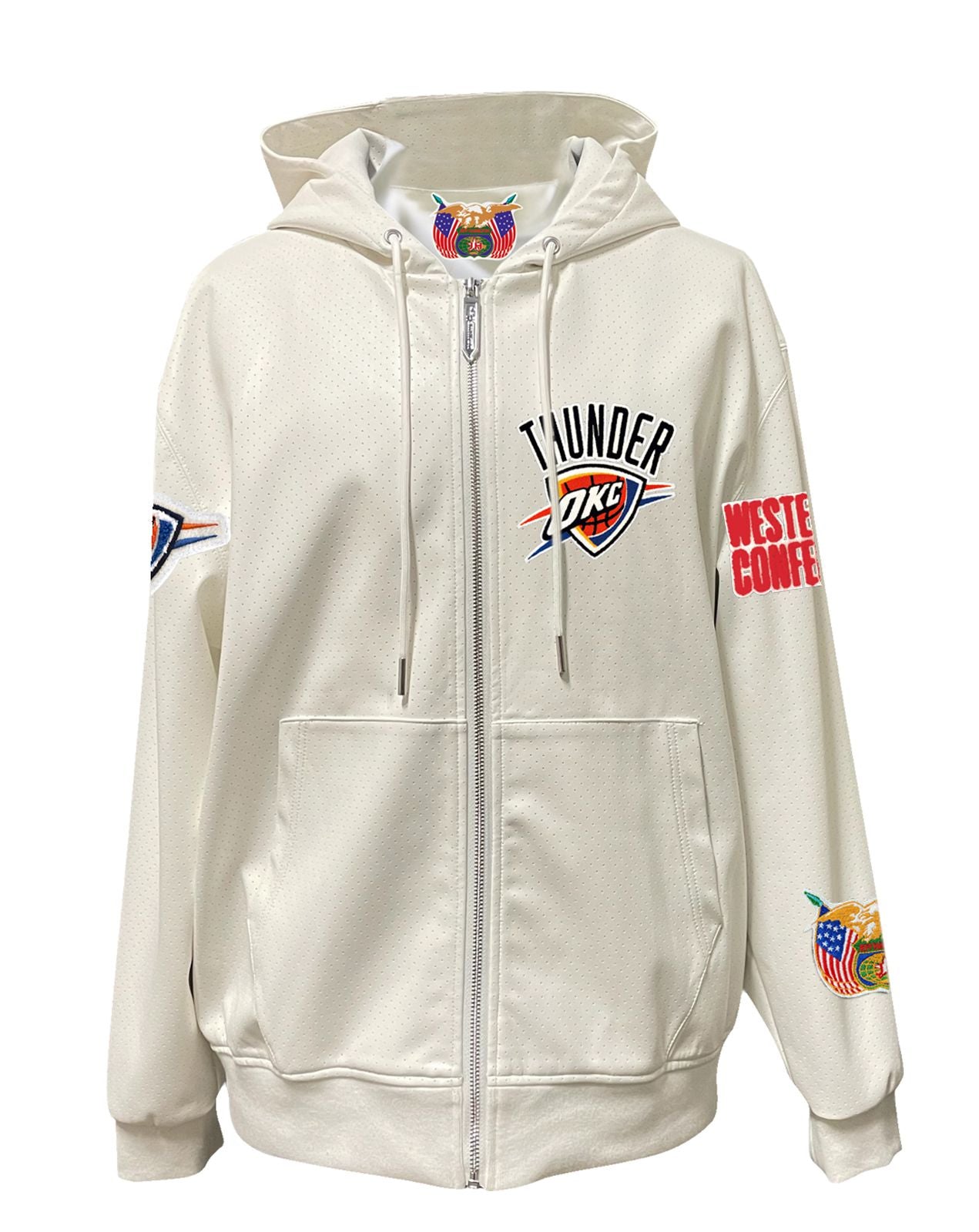 OKLAHOMA CITY THUNDER LIGHTWEIGHT VEGAN ZIP-UP HOODED JACKET WHITE