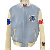 Dallas Mavericks Wool & Leather Varsity Jacket Baby Blue