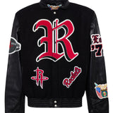 Houston Rockets Wool & Leather Old English Varsity Jacket Black / Black
