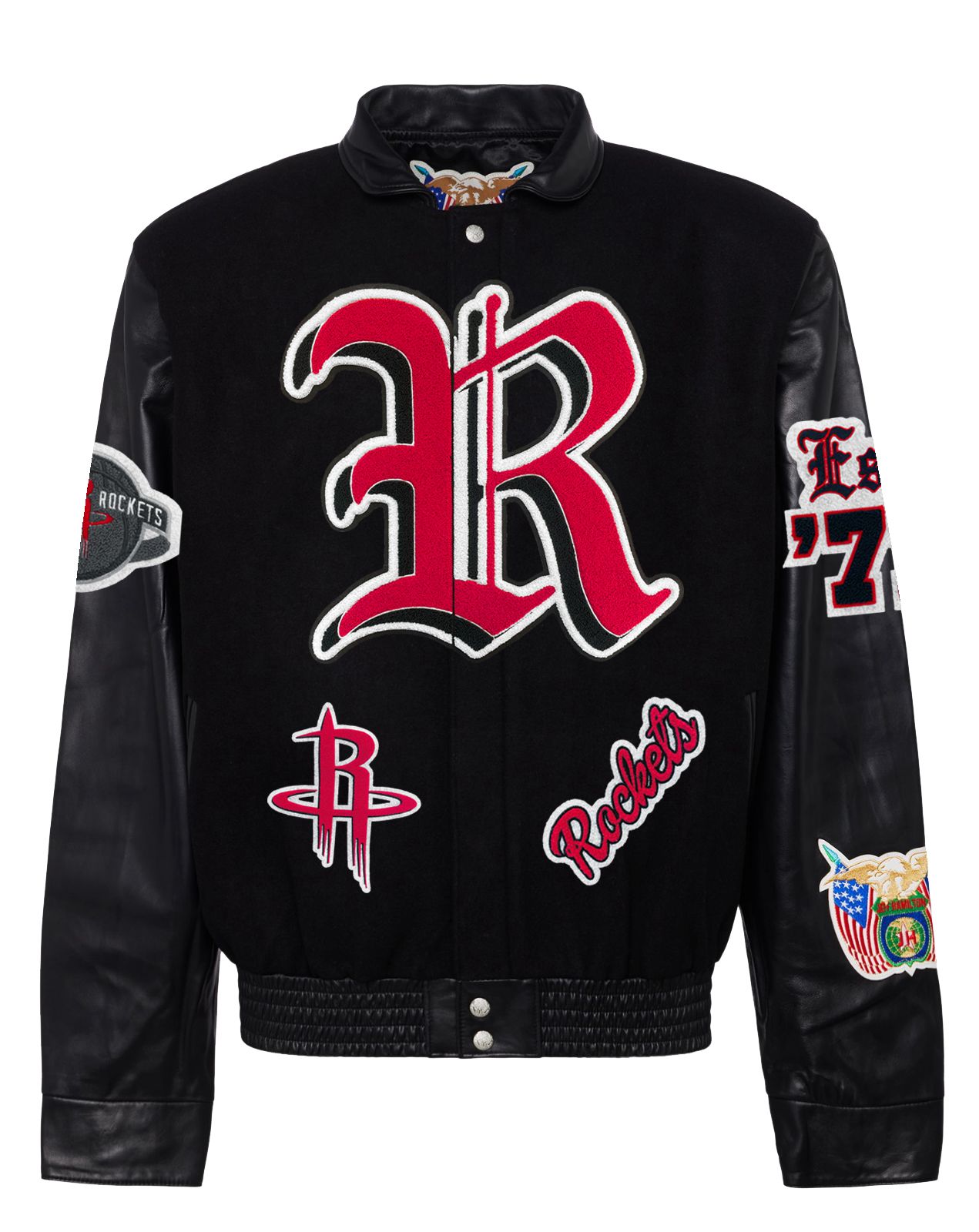 HOUSTON ROCKETS WOOL & LEATHER OLD ENGLISH VARSITY JACKET Black / Black