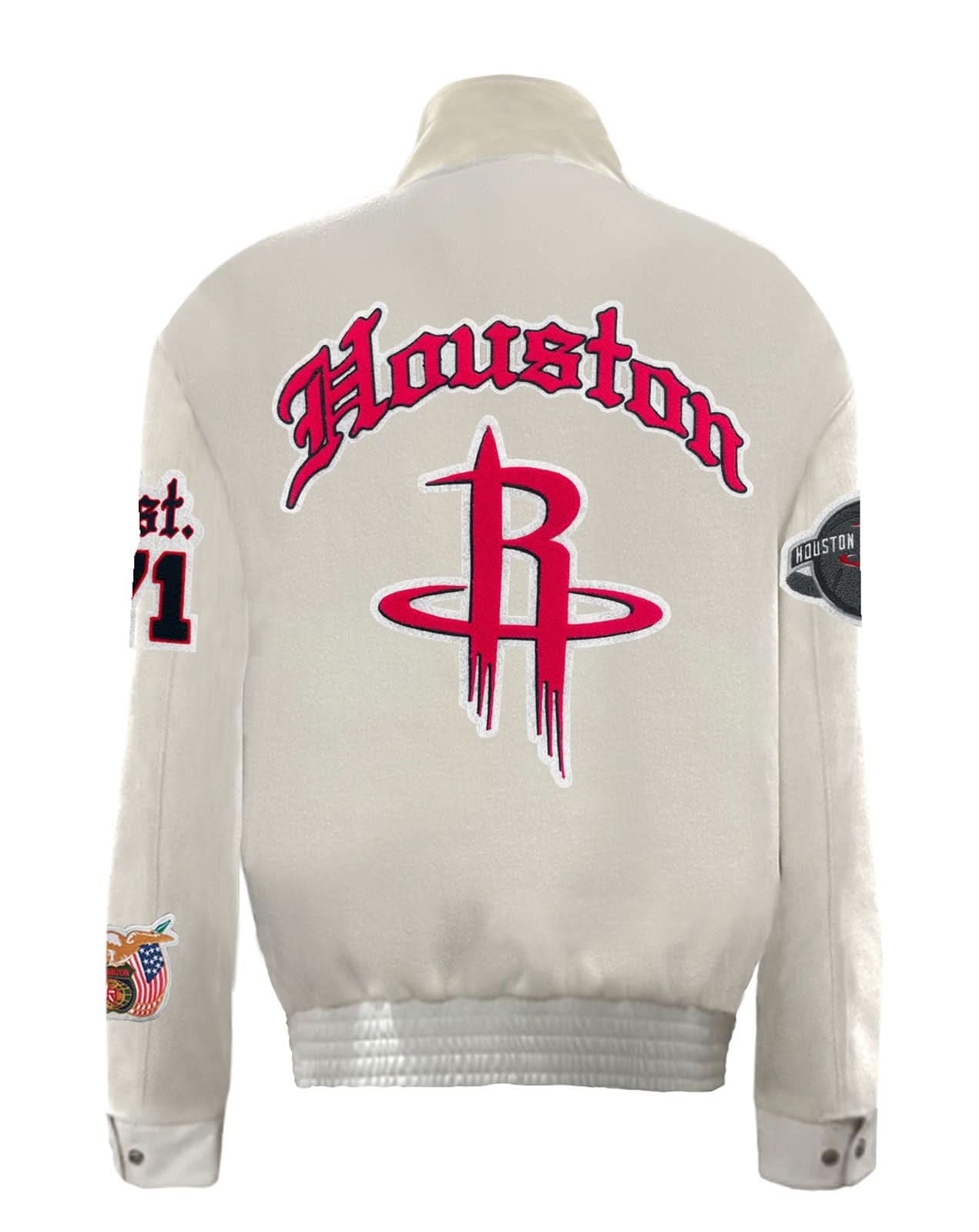 Leather Jacket Rockets Houston Rockets Wool & Leather Old English Jacket White – Jeff Hamilton ...