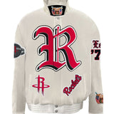 Houston Rockets Wool & Leather Old English Jacket White