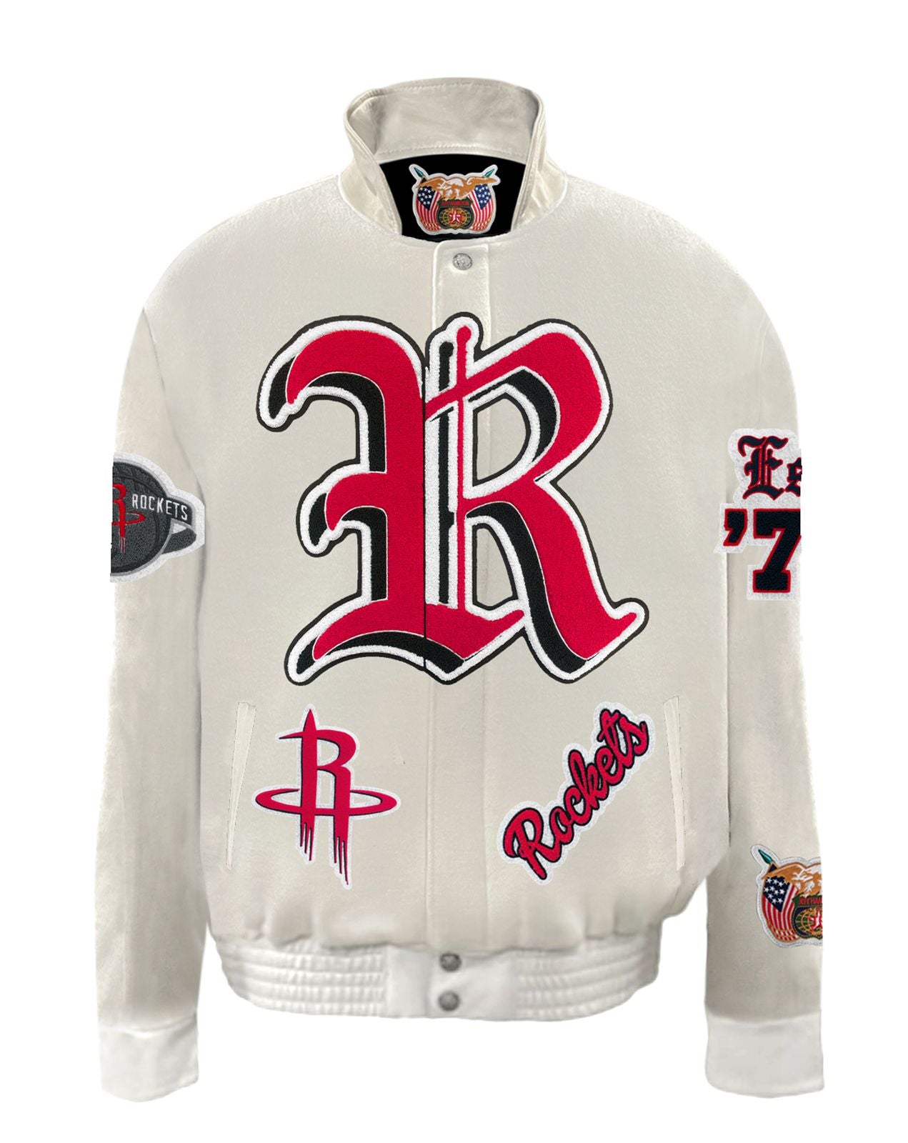 HOUSTON ROCKETS WOOL & LEATHER OLD ENGLISH JACKET White