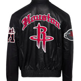 Houston Rockets Full Leather Old English Jacket Black