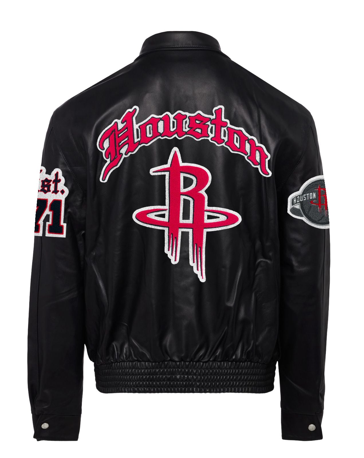 HOUSTON ROCKETS FULL LEATHER OLD ENGLISH JACKET Black