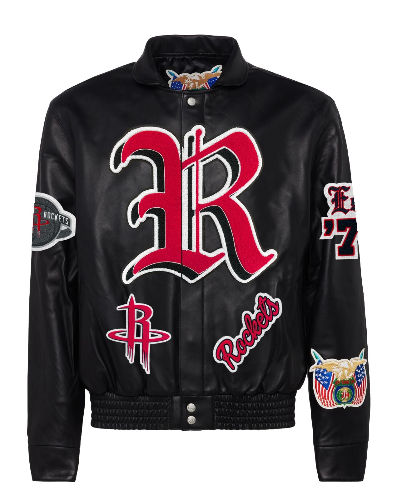 HOUSTON ROCKETS FULL LEATHER OLD ENGLISH JACKET Black