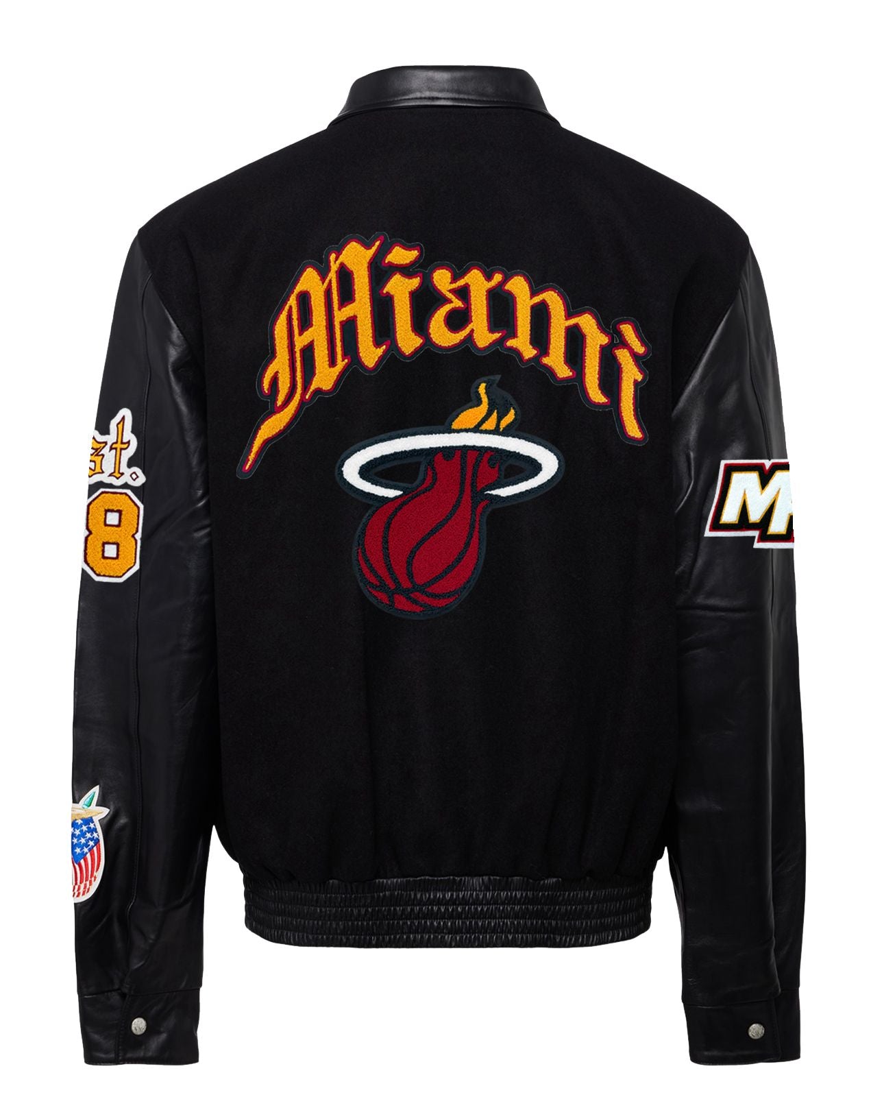 MIAMI HEAT WOOL & LEATHER OLD ENGLISH VARSITY JACKET Black / Black