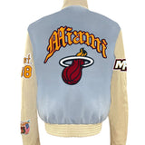 Miami Heat Wool & Leather Old English Varsity Jacket Baby Blue
