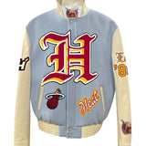 Miami Heat Wool & Leather Old English Varsity Jacket Baby Blue