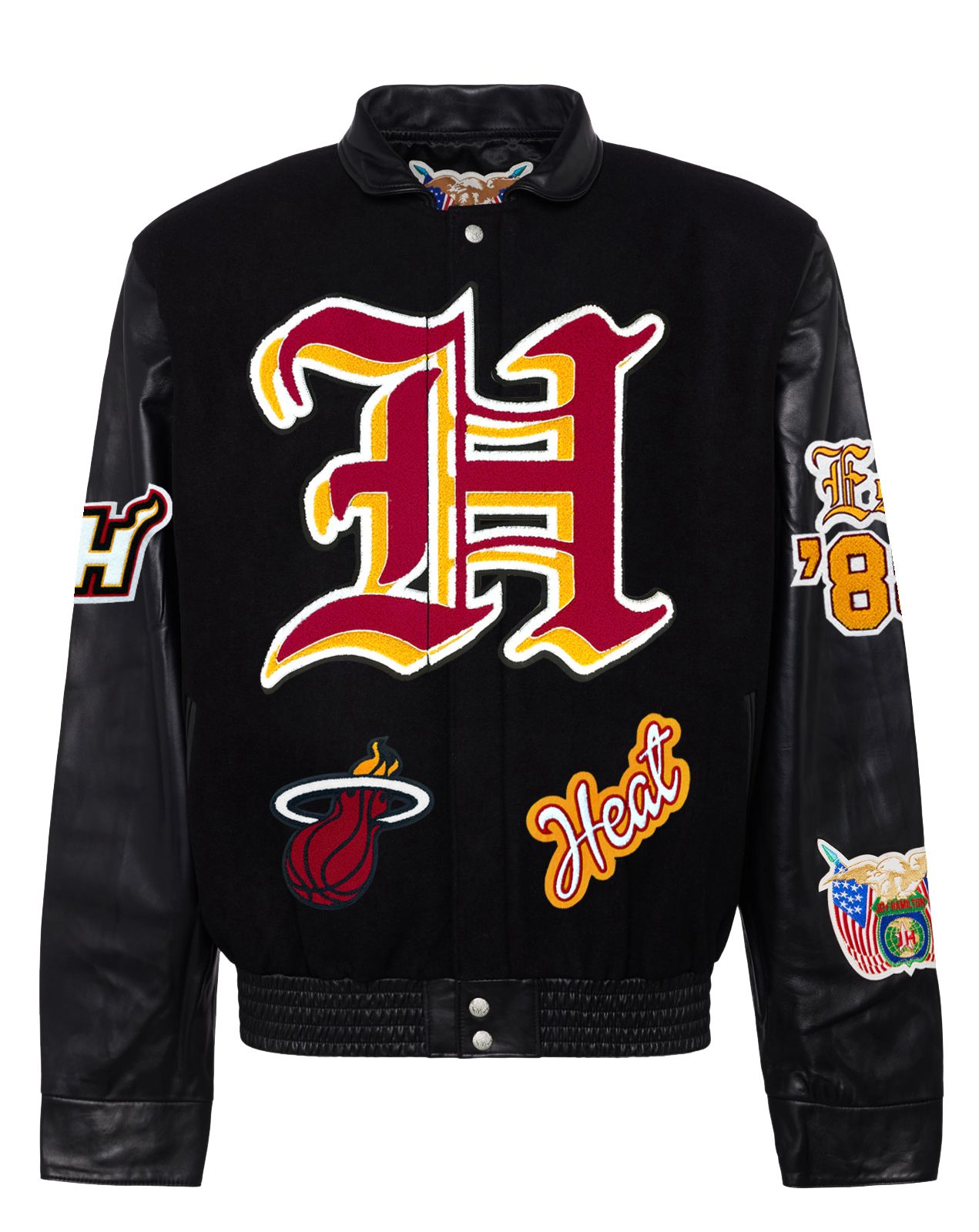 MIAMI HEAT WOOL & LEATHER OLD ENGLISH VARSITY JACKET Black / Black