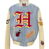 Miami Heat Wool & Leather Old English Varsity Jacket Baby Blue