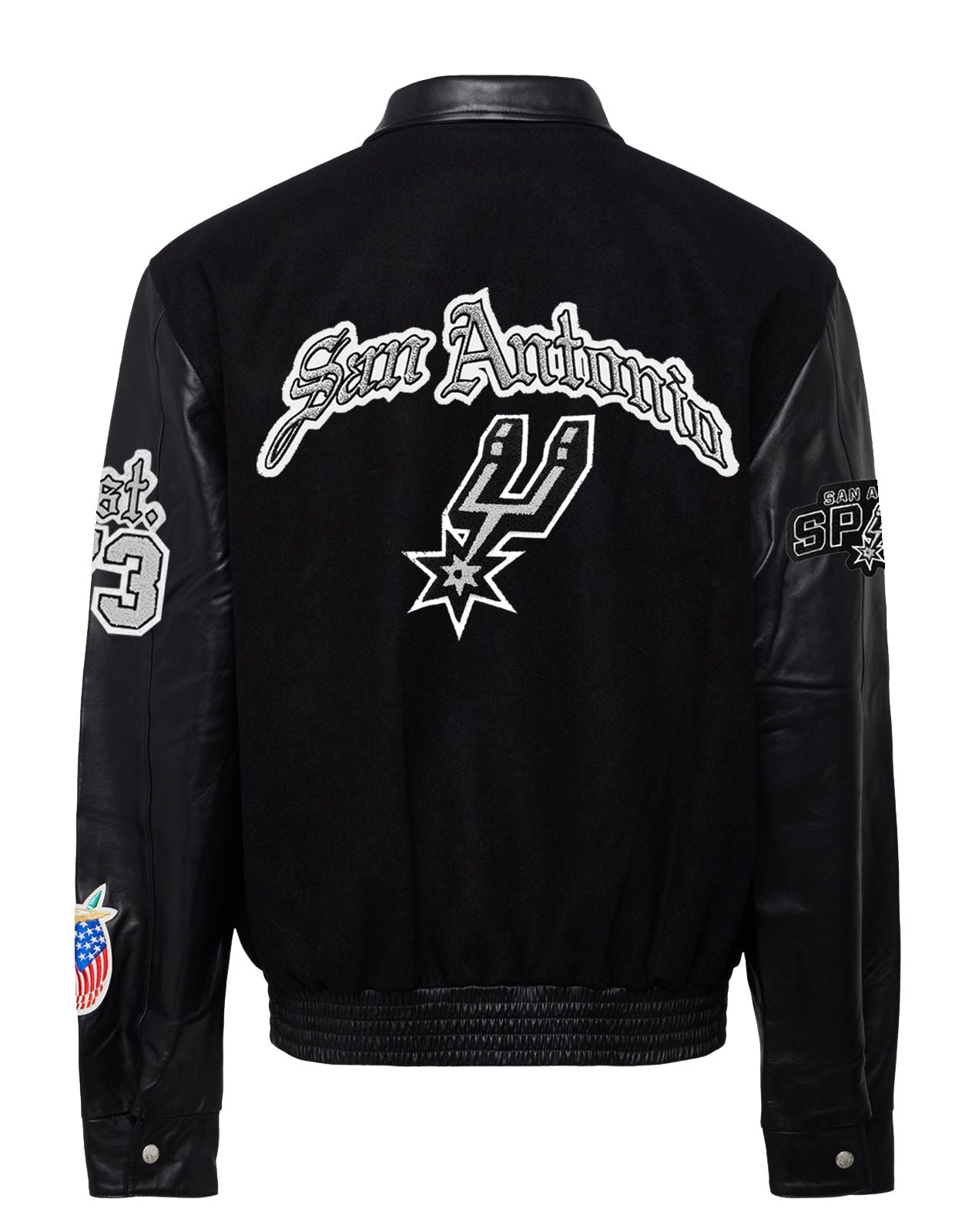 SAN ANTONIO SPURS WOOL & LEATHER OLD ENGLISH VARSITY JACKET Black / Black