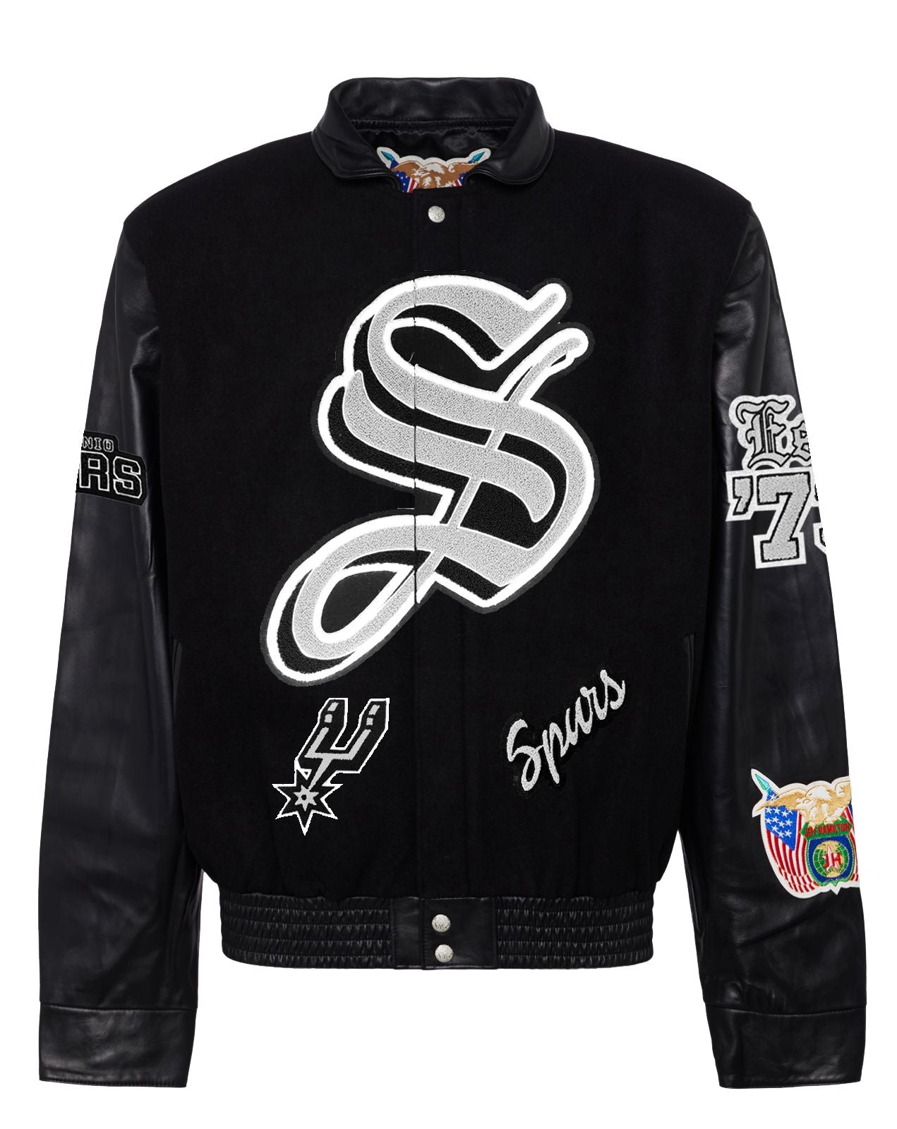 SAN ANTONIO SPURS WOOL & LEATHER OLD ENGLISH VARSITY JACKET Black / Black