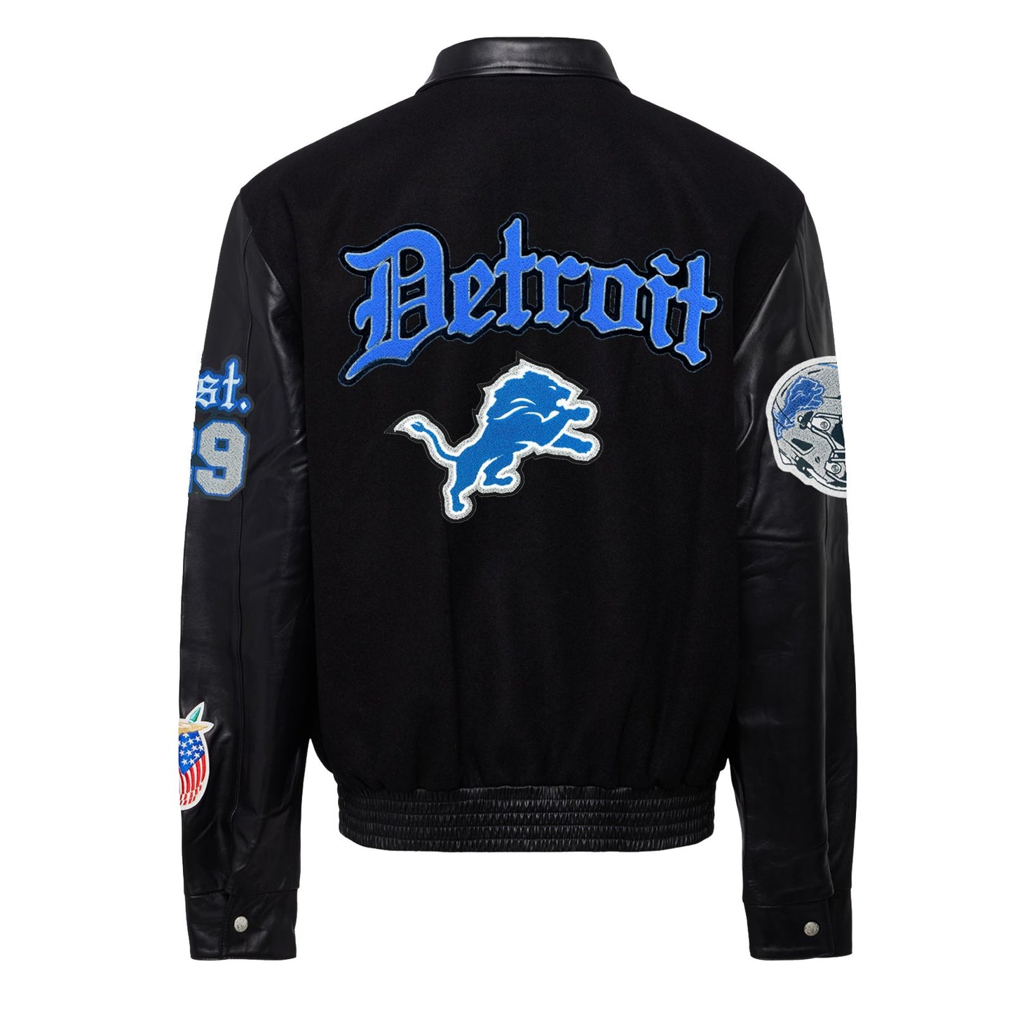 DETROIT LIONS WOOL & LEATHER OLD ENGLISH VARSITY JACKET Black / Black