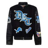 Detroit Lions Wool & Leather Old English Varsity Jacket Black / Black