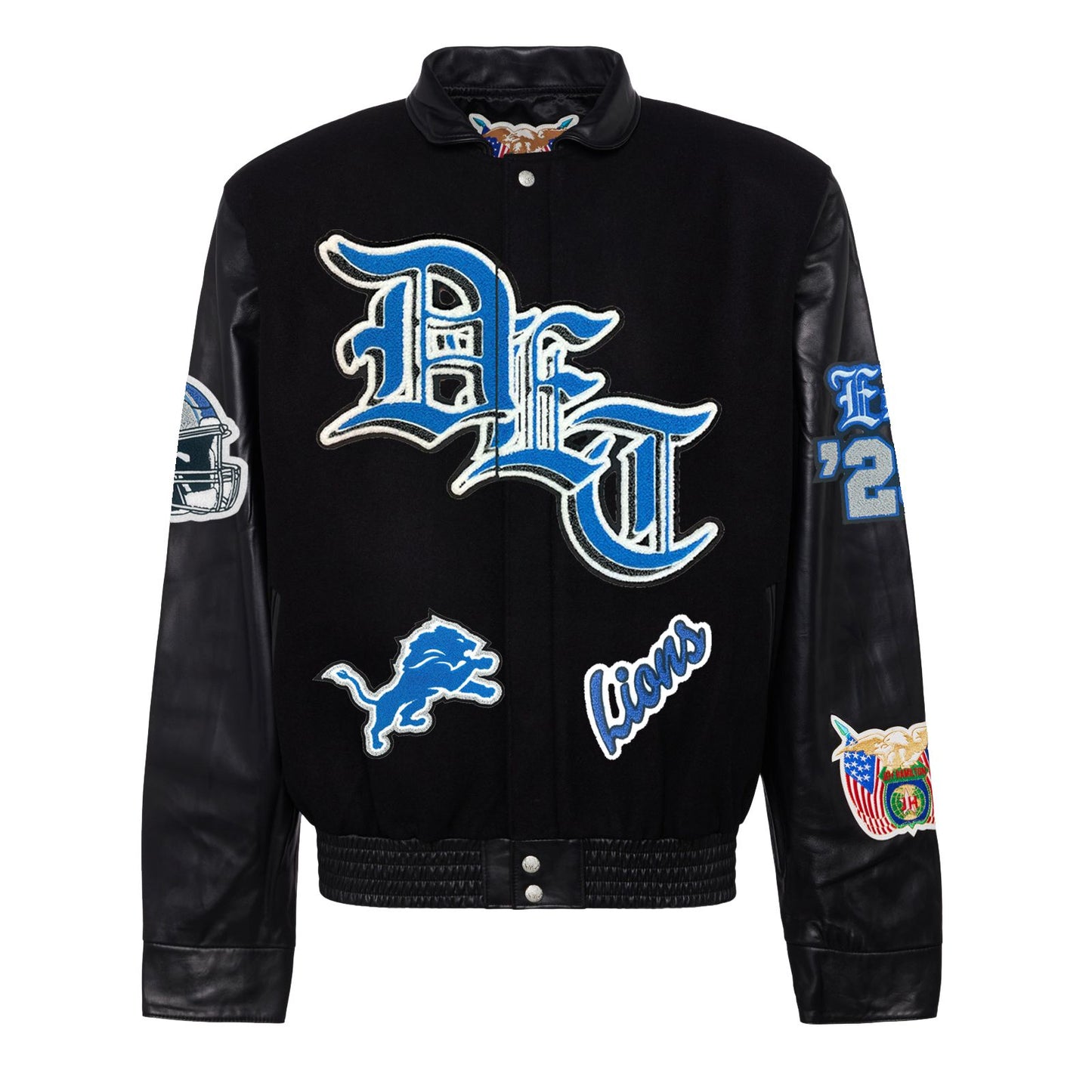 DETROIT LIONS WOOL & LEATHER OLD ENGLISH VARSITY JACKET Black / Black