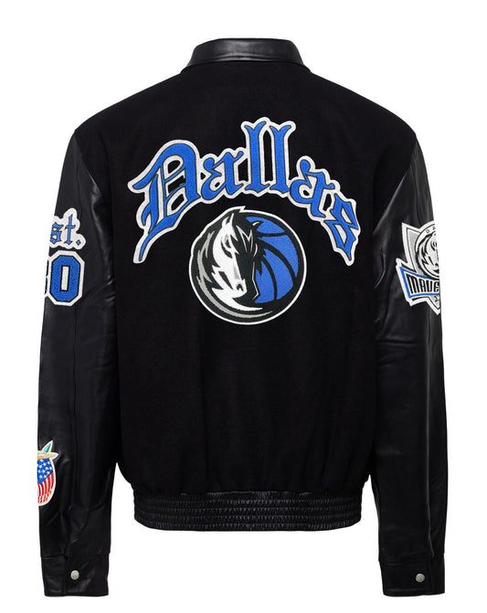 DALLAS MAVERICKS WOOL & LEATHER OLD ENGLISH VARSITY JACKET Black / Black