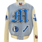 Dallas Mavericks Wool & Leather Old English Varsity Jacket Baby Blue