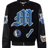 Dallas Mavericks Wool & Leather Old English Varsity Jacket Black / Black