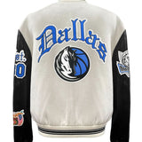 Dallas Mavericks Wool & Leather Varsity Jacket Off White/Black