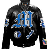 Dallas Mavericks Full Leather Puffer Old English Jacket Black