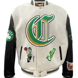 Boston Celtics Wool & Leather Varsity Jacket Off White/Black