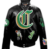 Boston Celtics Full Leather Puffer Old English Jacket Black