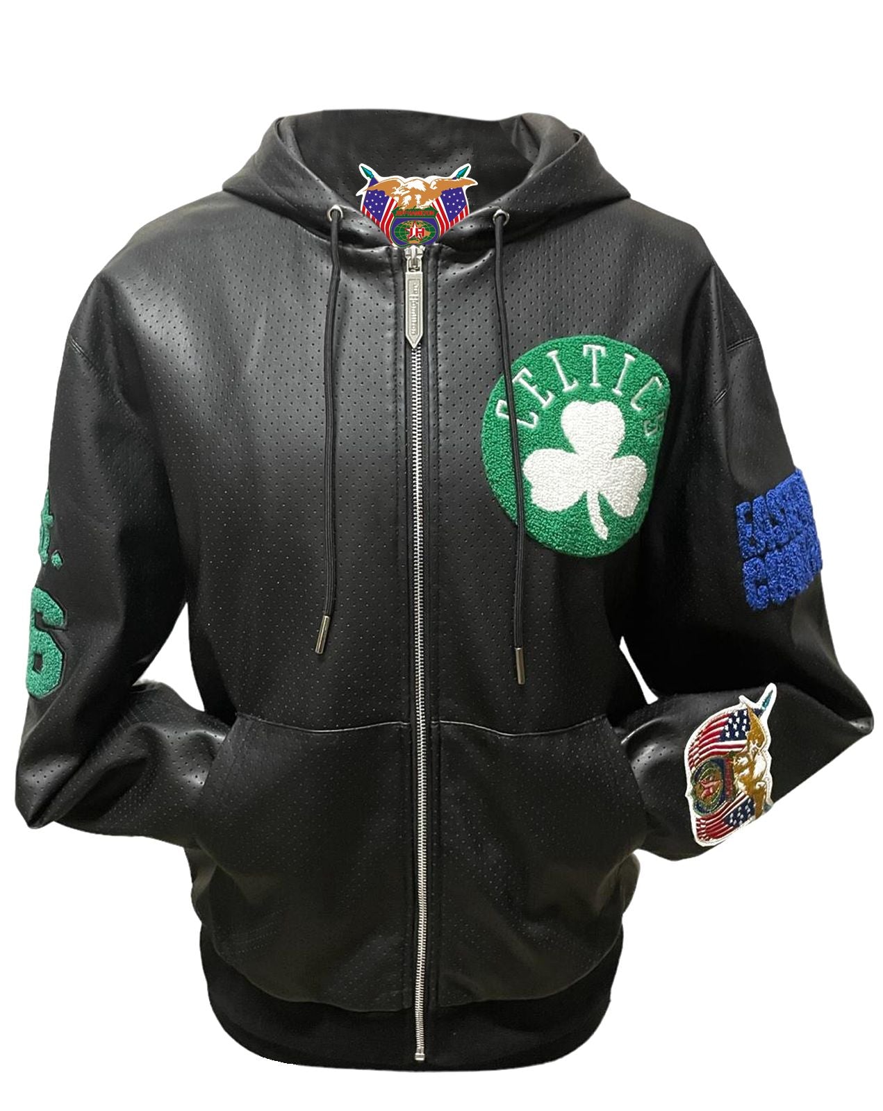 BOSTON CELTICS 1946 LIGHTWEIGHT VEGAN ZIP-UP HOODED JACKET Black