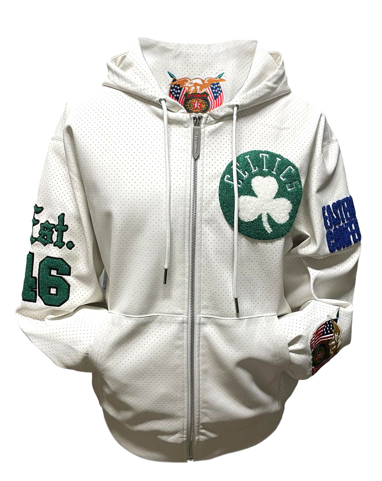 BOSTON CELTICS 1946 LIGHTWEIGHT VEGAN ZIP-UP HOODED JACKET White