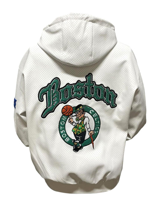 BOSTON CELTICS 1946 LIGHTWEIGHT VEGAN ZIP-UP HOODED JACKET White