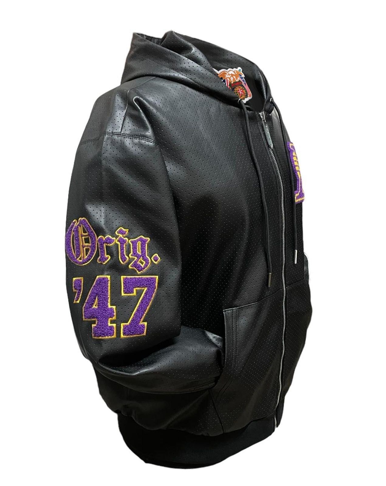 LOS ANGELES LAKERS 1947 LIGHTWEIGHT VEGAN ZIP-UP HOODED JACKET Black