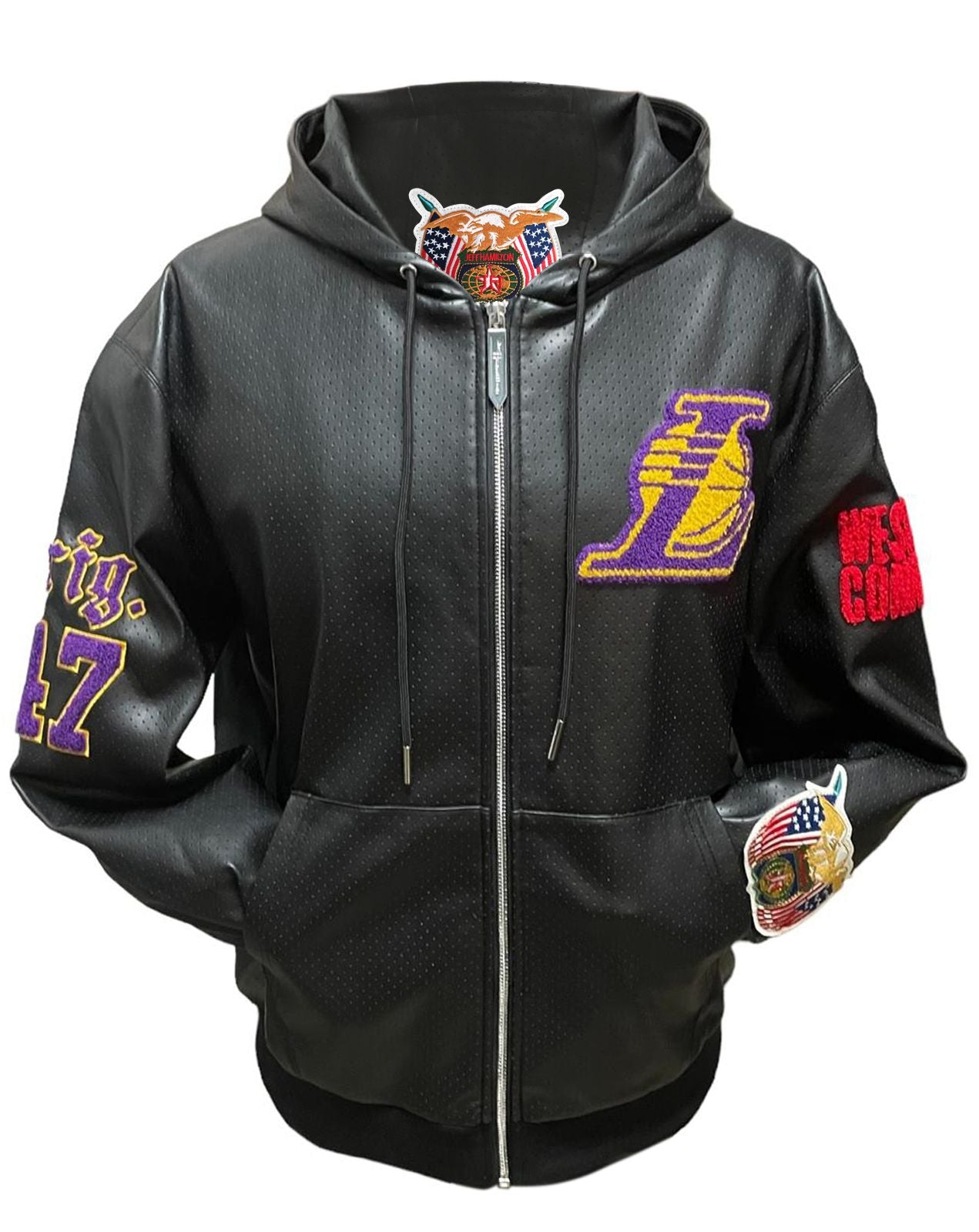 LOS ANGELES LAKERS 1947 LIGHTWEIGHT VEGAN ZIP-UP HOODED JACKET Black