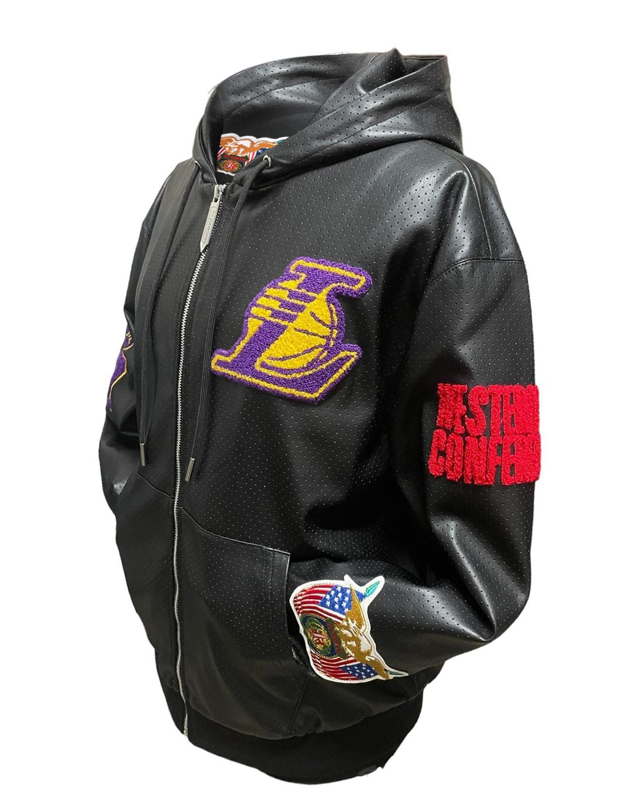 LOS ANGELES LAKERS 1947 LIGHTWEIGHT VEGAN ZIP-UP HOODED JACKET Black