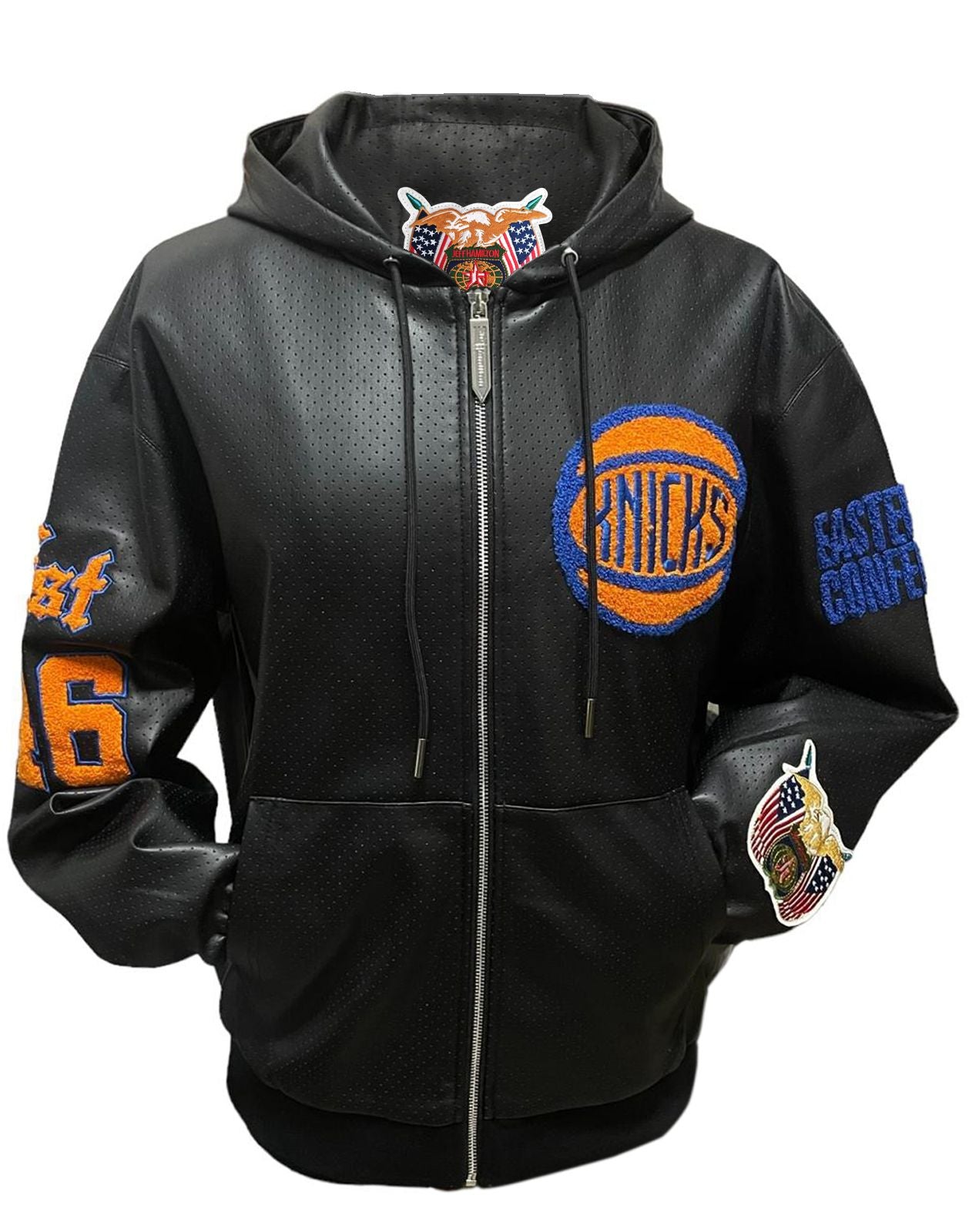 NEW YORK KNICKS 1946 LIGHTWEIGHT VEGAN ZIP-UP HOODED JACKET Black