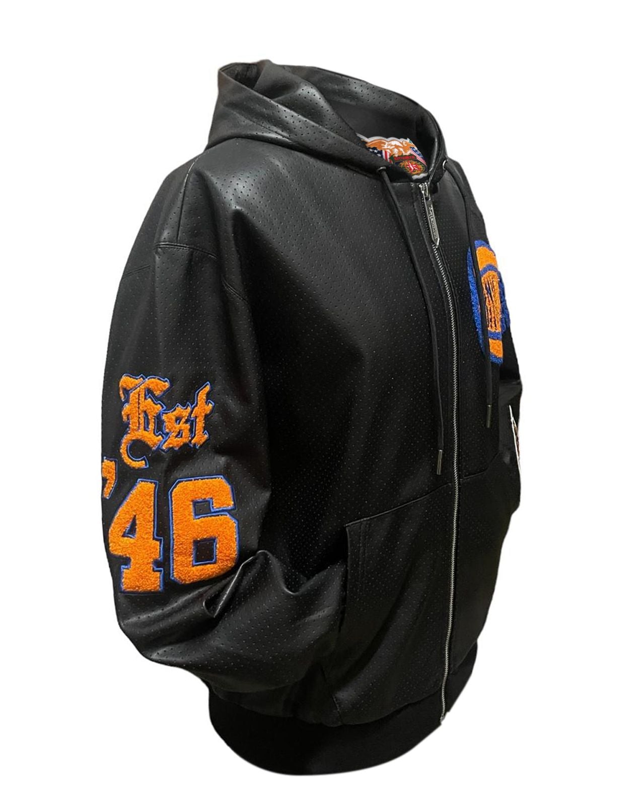 NEW YORK KNICKS 1946 LIGHTWEIGHT VEGAN ZIP-UP HOODED JACKET Black