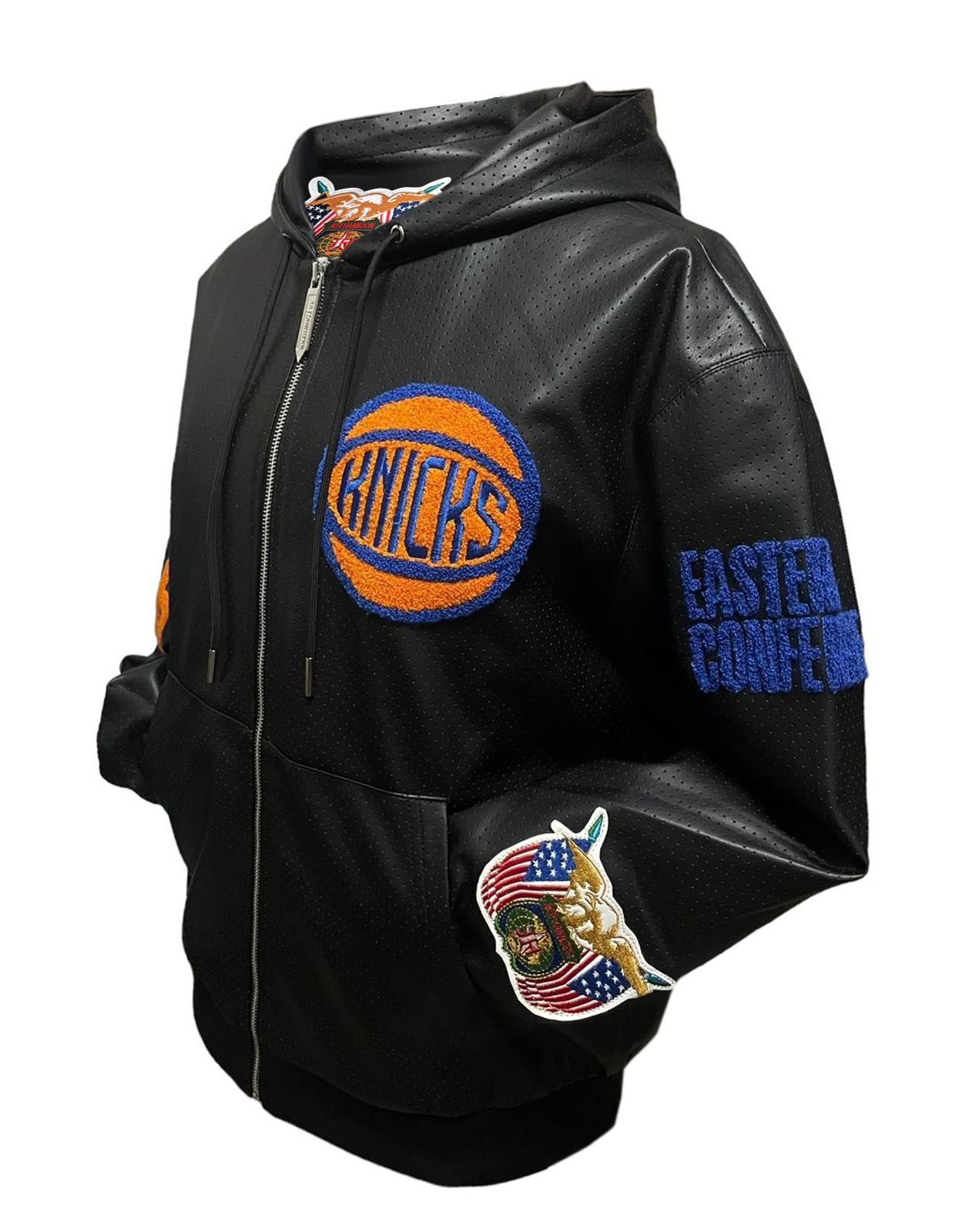 NEW YORK KNICKS 1946 LIGHTWEIGHT VEGAN ZIP-UP HOODED JACKET Black