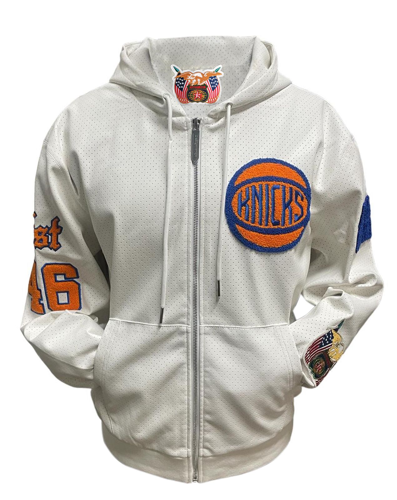 NEW YORK KNICKS 1946 LIGHTWEIGHT VEGAN ZIP-UP HOODED JACKET White