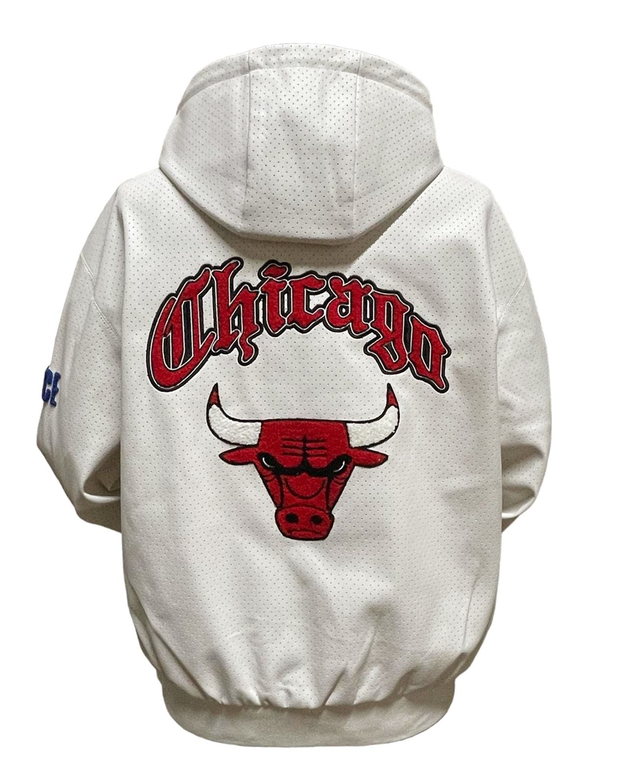 CHICAGO BULLS 1966 LIGHTWEIGHT VEGAN ZIP-UP HOODED JACKET White