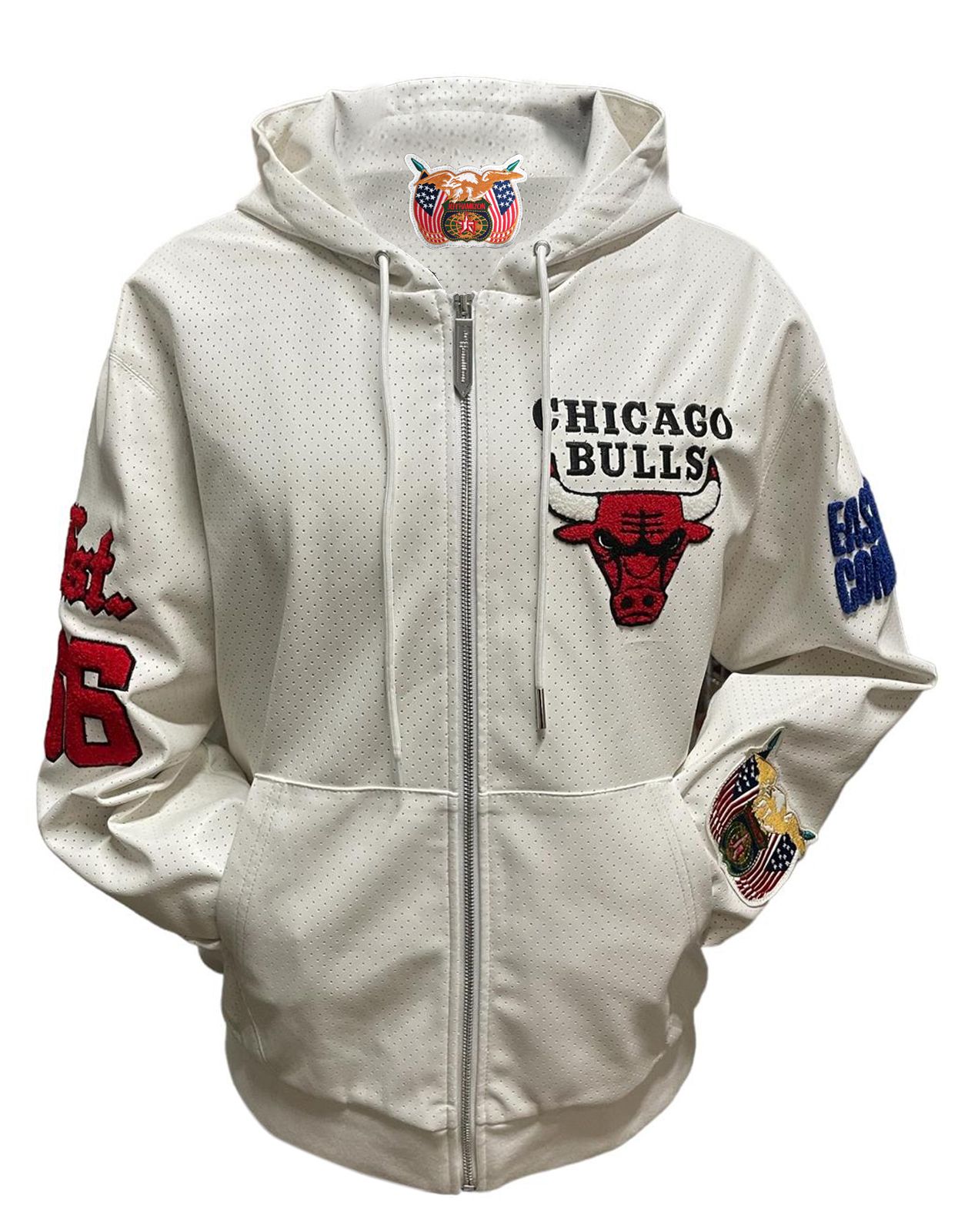 CHICAGO BULLS 1966 LIGHTWEIGHT VEGAN ZIP-UP HOODED JACKET White